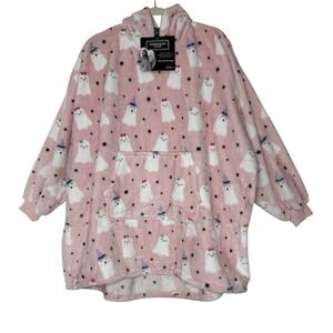 New THROWZY Poncho One Size Oversized Hooded PINK‎ Ghost Long Sleeves Halloween